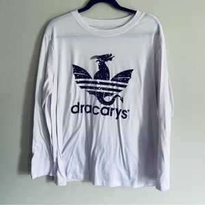 Women's White Long Sleeve Crew Neck Athletic Dracarys Dragon Graphic T Shirt 1XL